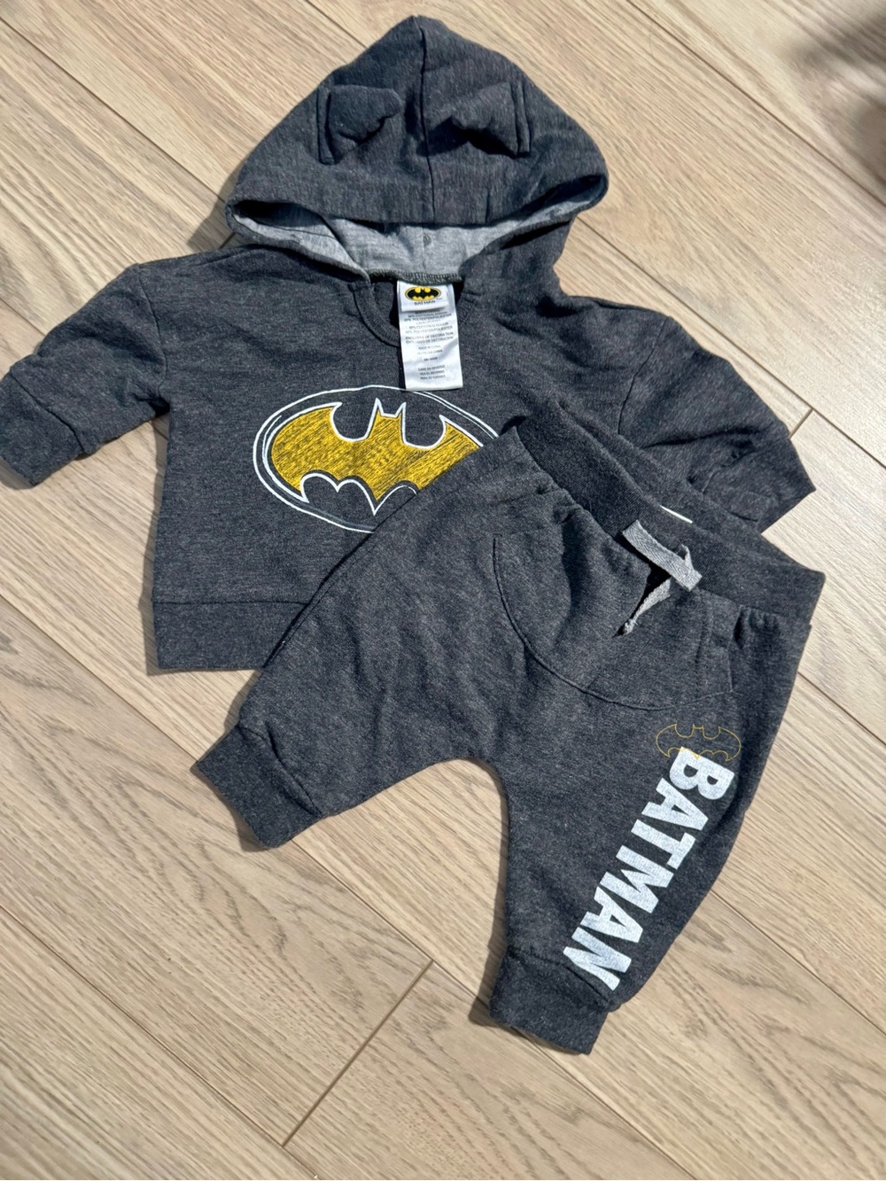 Batman Gray Sweatshirt & Jogger Set with yellow gold Logo